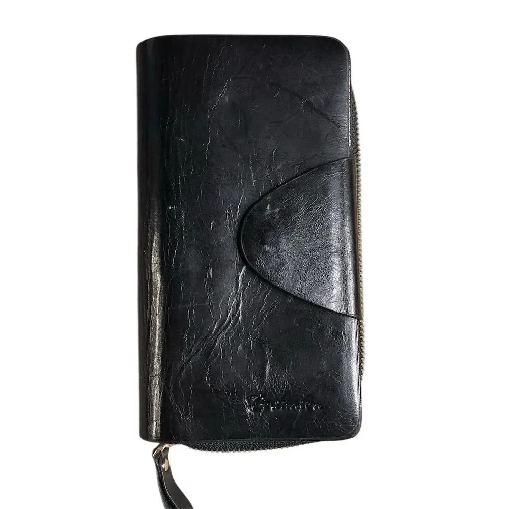 Jessica‎ Moore Unisex Black Leather Zip-Around Wallet